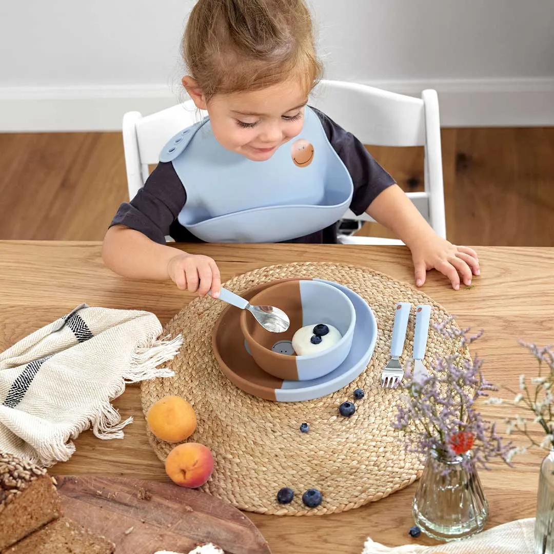 Lassig Cutlery with Silicone Handle - Happy Rascals - Smile Sky Blue