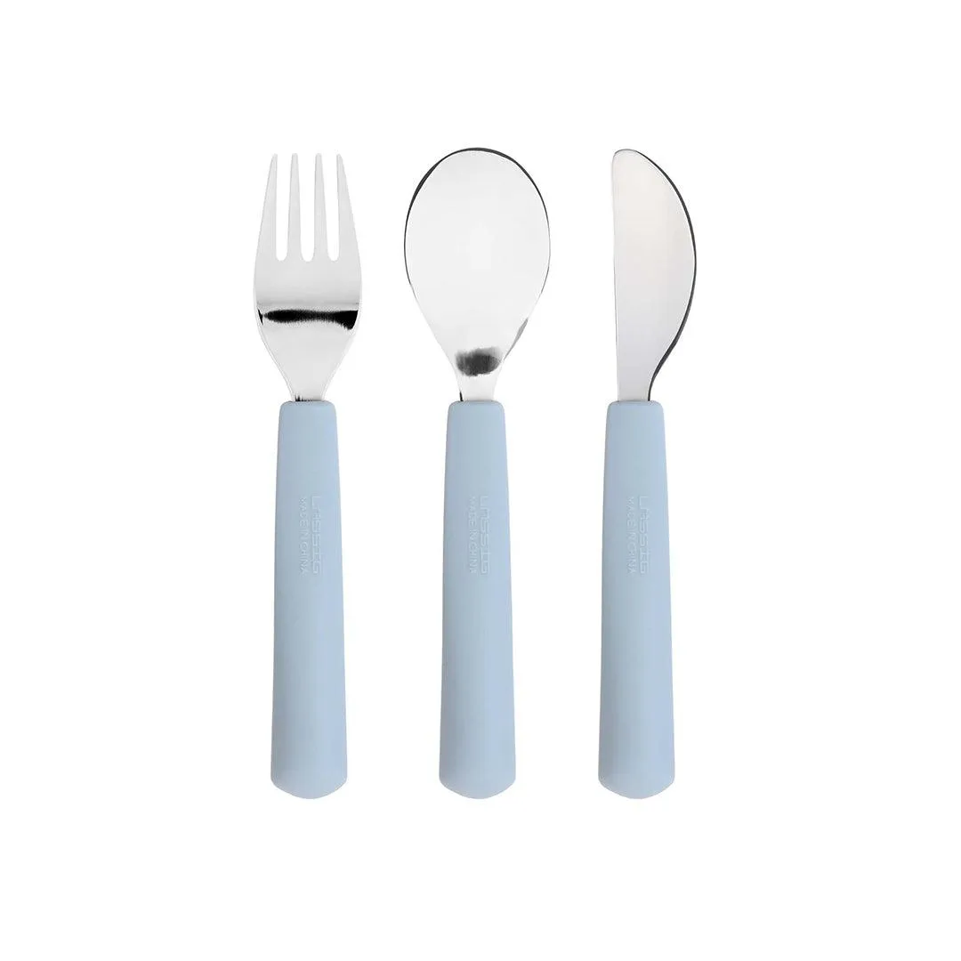 Lassig Cutlery with Silicone Handle - Happy Rascals - Smile Sky Blue