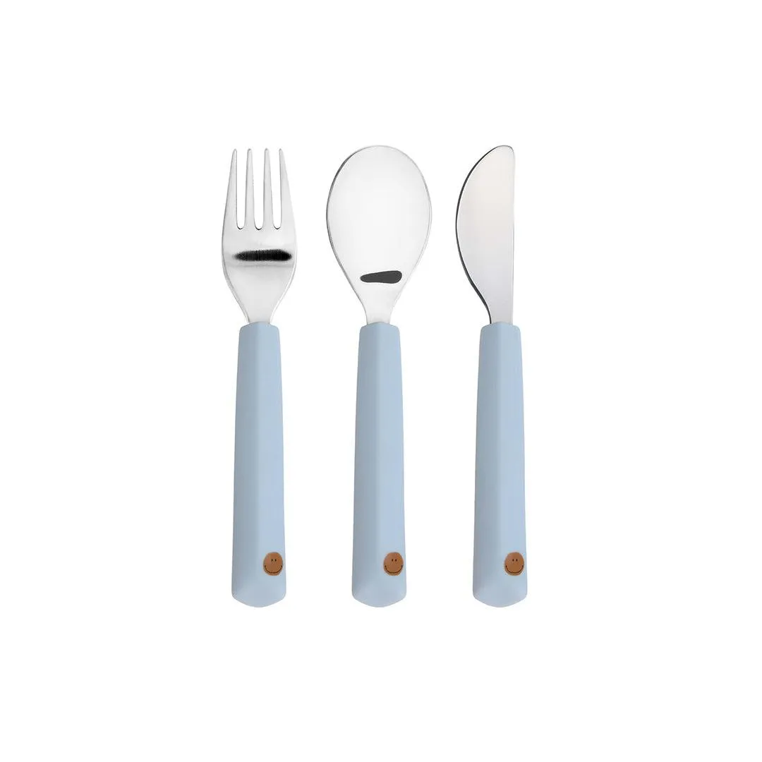 Lassig Cutlery with Silicone Handle - Happy Rascals - Smile Sky Blue