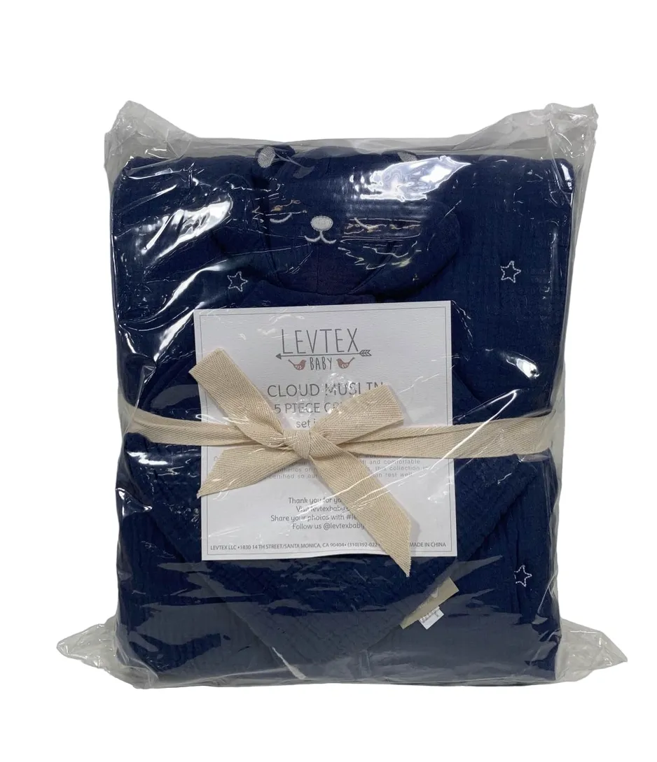 Levtex Baby Cloud Muslin 5 Piece Bedding Set, Navy