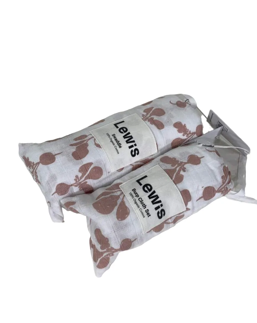 Lewis Swaddle & Burp Cloth Set, Radish Mauve
