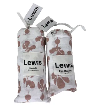 Lewis Swaddle & Burp Cloth Set, Radish Mauve