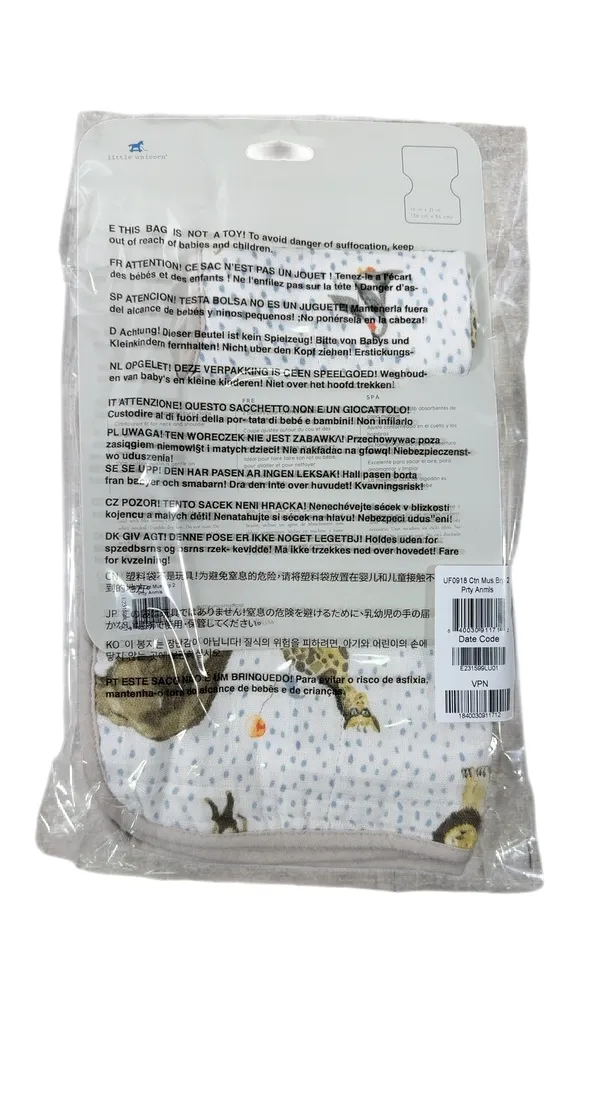 Little Unicorn Cotton Muslin Burp Cloth 2 Pack, Party Animals
