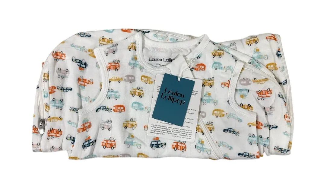LouLou Lollipop Lightweight Muslin Sleep Bag, 0-6 Months, 0.5 TOG, Camper Vans