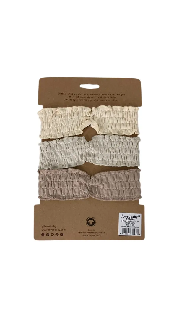 L'ovedbaby Organic Smocked Headband 3-Pack, Staying Neutral