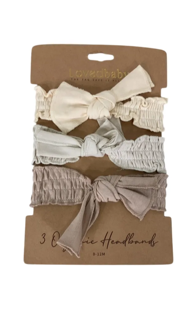 L'ovedbaby Organic Smocked Headband 3-Pack, Staying Neutral