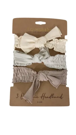 L'ovedbaby Organic Smocked Headband 3-Pack, Staying Neutral