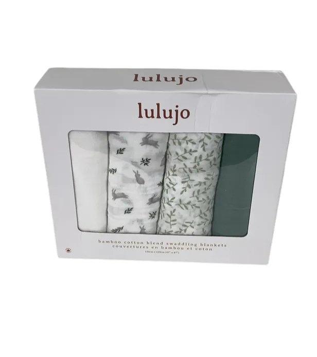 Lulujo Bamboo Muslin Swaddle Blankets 4-Pack, Fern and Bunnies