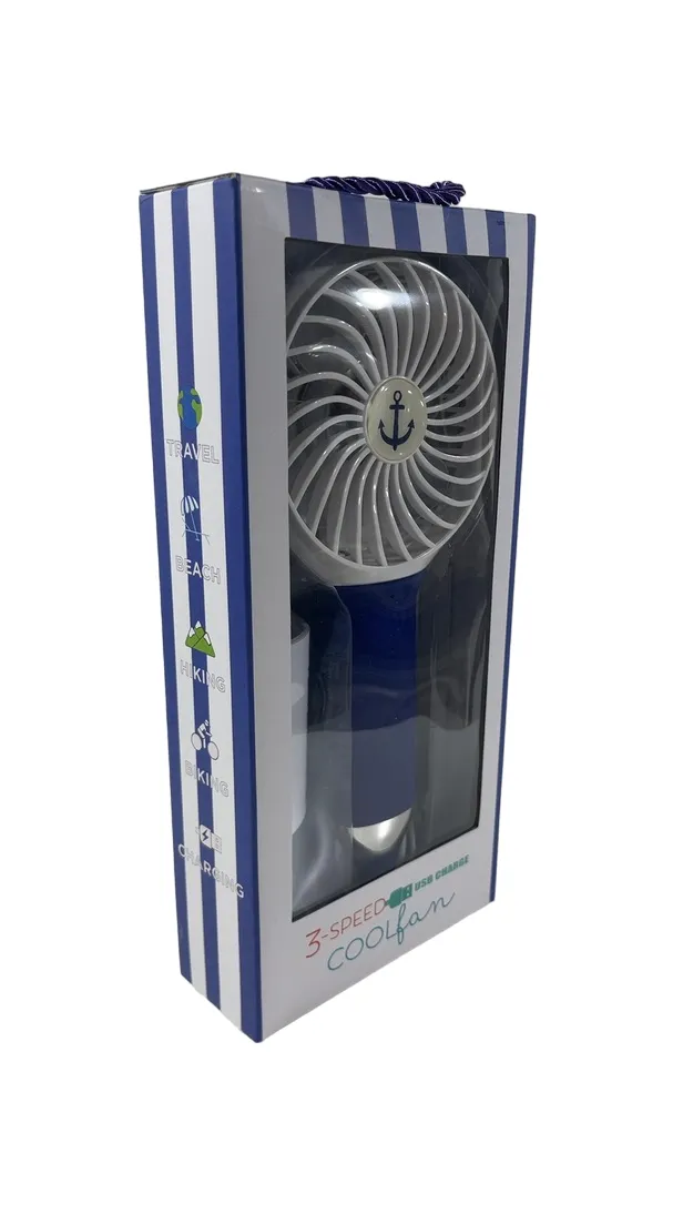 Nikiani Palm Beach Crew 3-Speed USB Cool Fan, Navy & White
