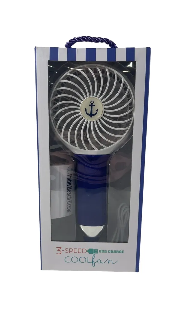 Nikiani Palm Beach Crew 3-Speed USB Cool Fan, Navy & White