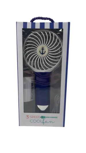 Nikiani Palm Beach Crew 3-Speed USB Cool Fan, Navy & White