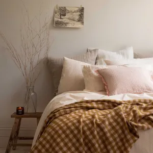 Ochre Gingham Wool Blanket Piglet In Bed