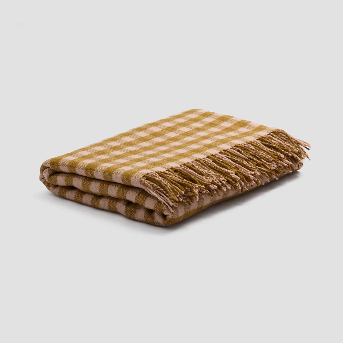 Ochre Gingham Wool Blanket Piglet In Bed