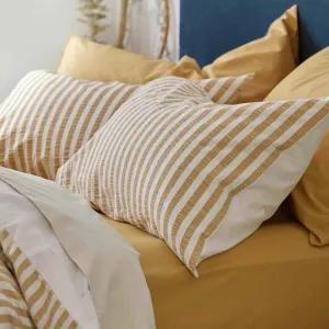 Ochre Seersucker Stripe Cotton Pillowcases (Pair) Piglet In Bed