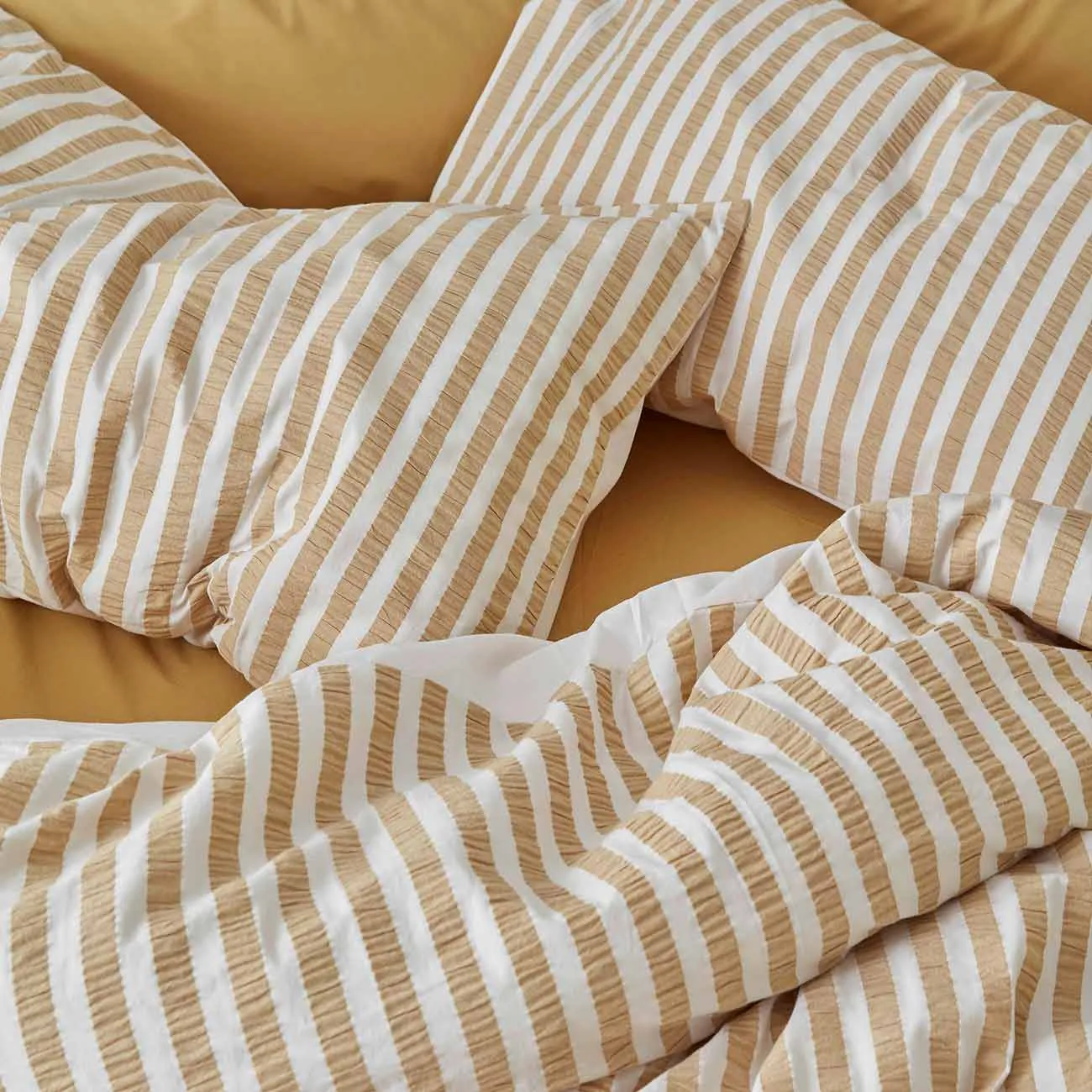 Ochre Seersucker Stripe Cotton Pillowcases (Pair) Piglet In Bed