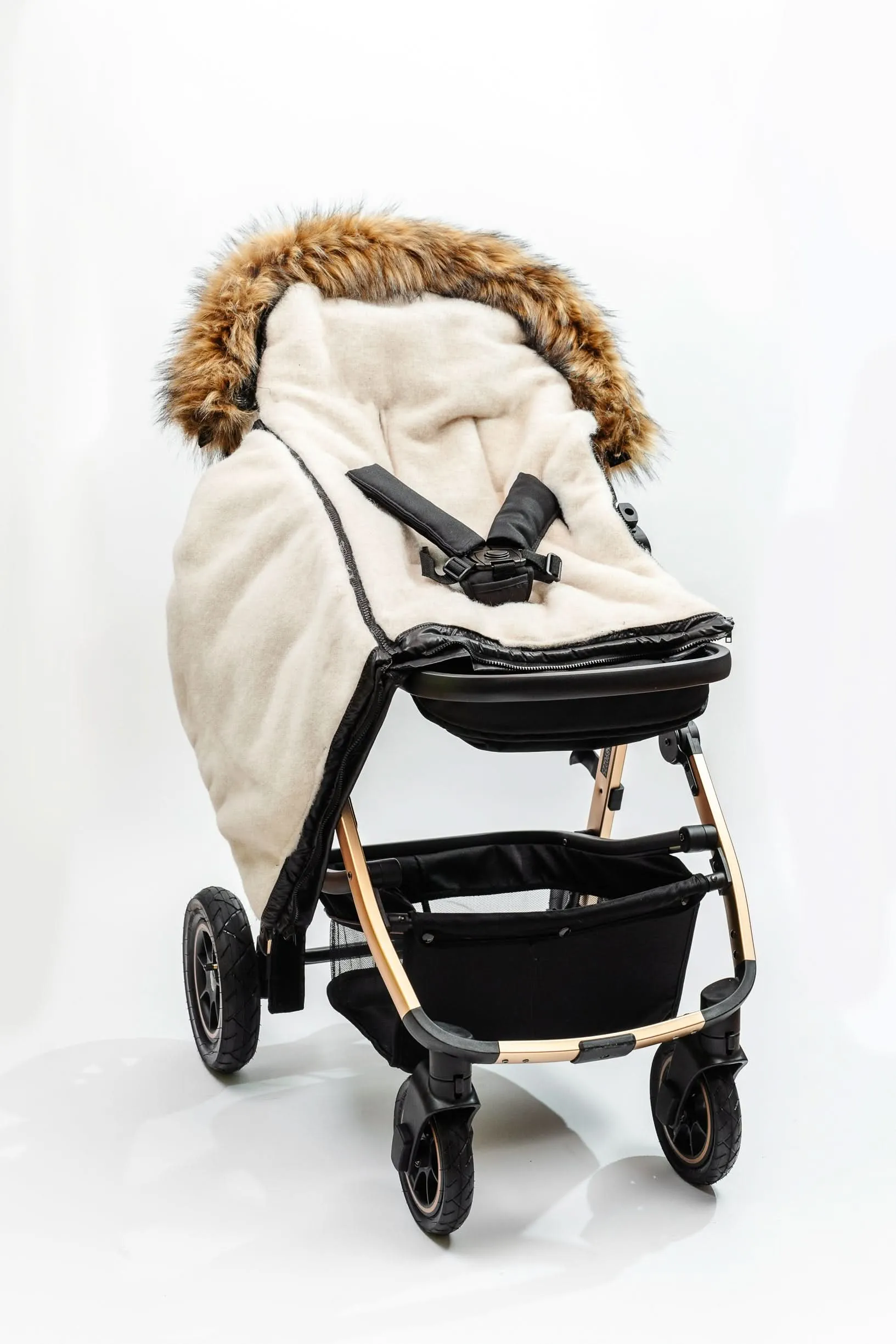 Organic Premium Beige Wool Adjustable Footmuff, Pastel Black