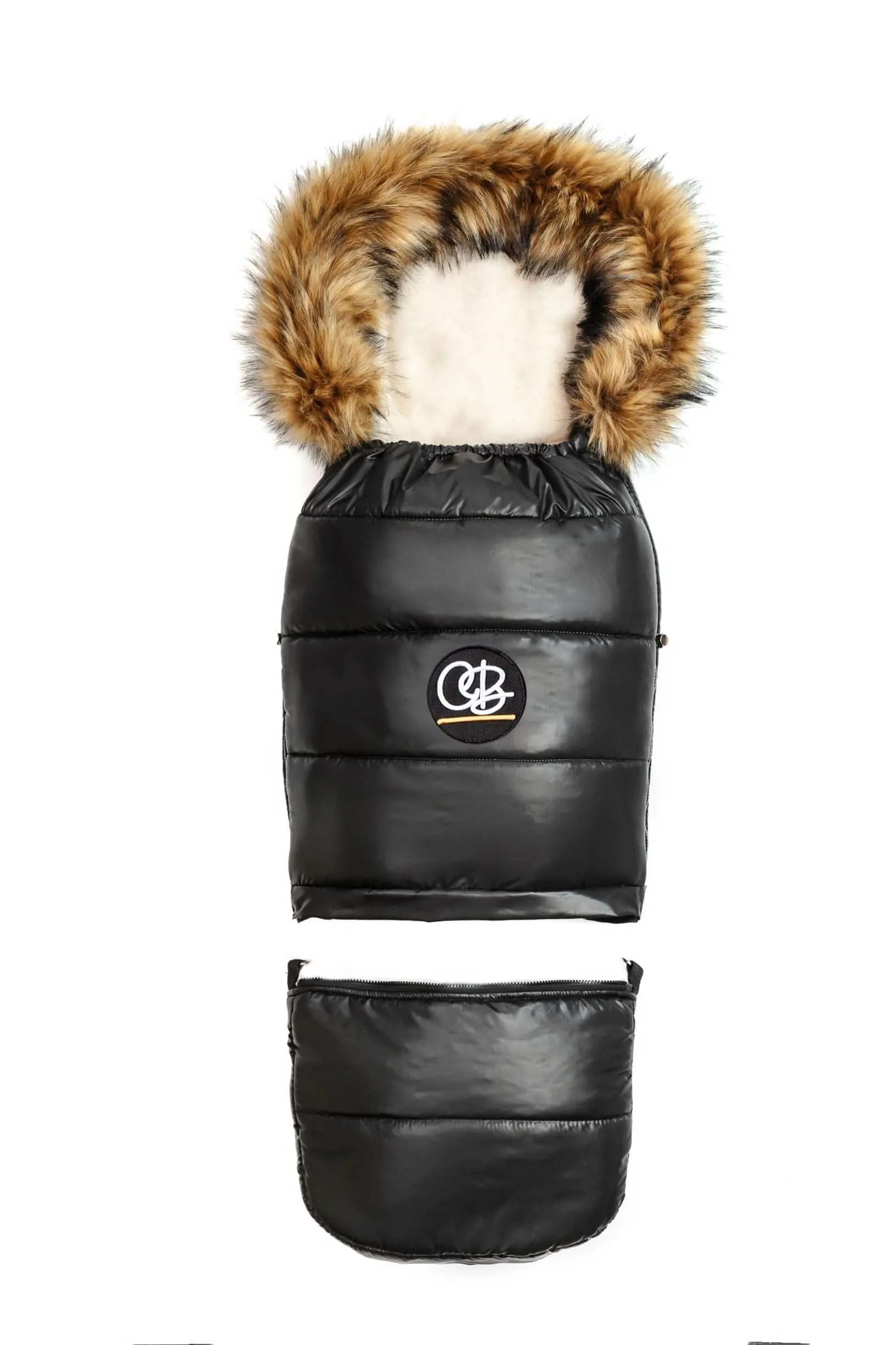 Organic Premium Beige Wool Adjustable Footmuff, Pastel Black