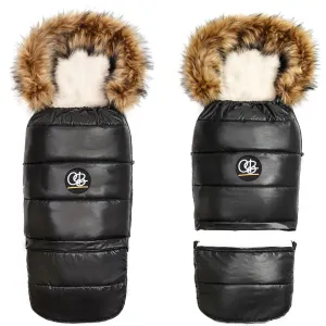 Organic Premium Beige Wool Adjustable Footmuff, Pastel Black