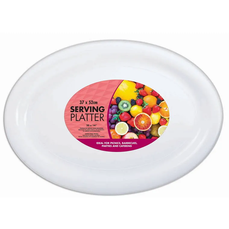 Plastic Serving Platter Oval, White, 52x37cm