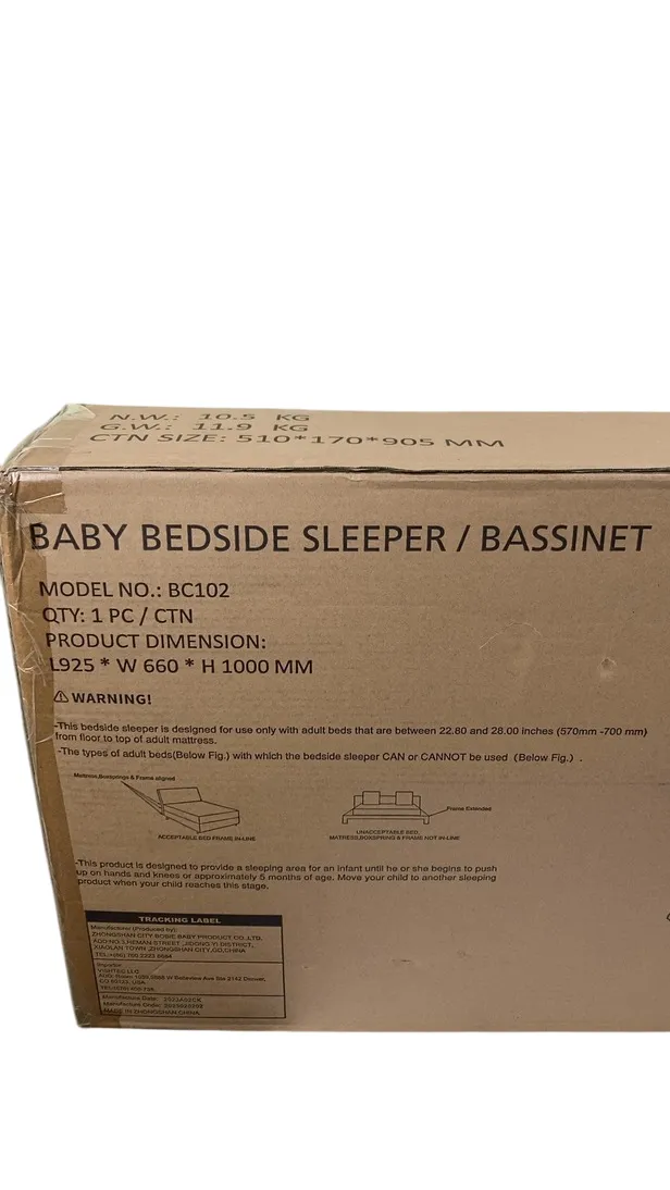 Ronbei Bedside Sleeper Bassinet, Light Grey