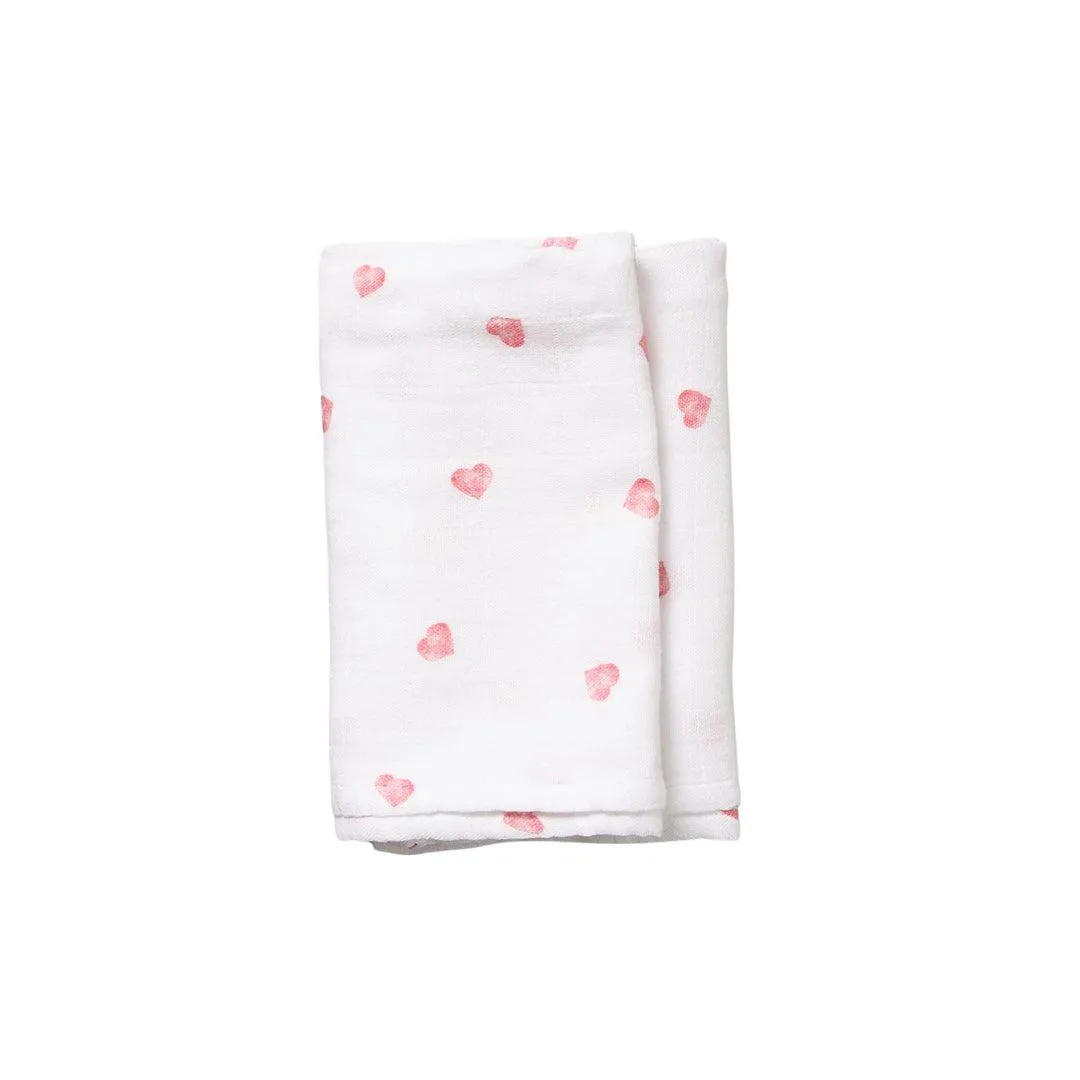 Rosa & Blue Muslin Squares - Heart - 3 Pack