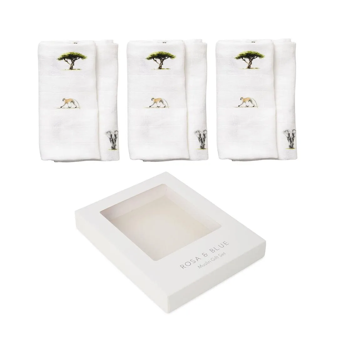 Rosa & Blue Muslin Squares - Safari - 3 Pack