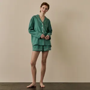 Tranquil Green Linen Pajama Shorts Piglet In Bed