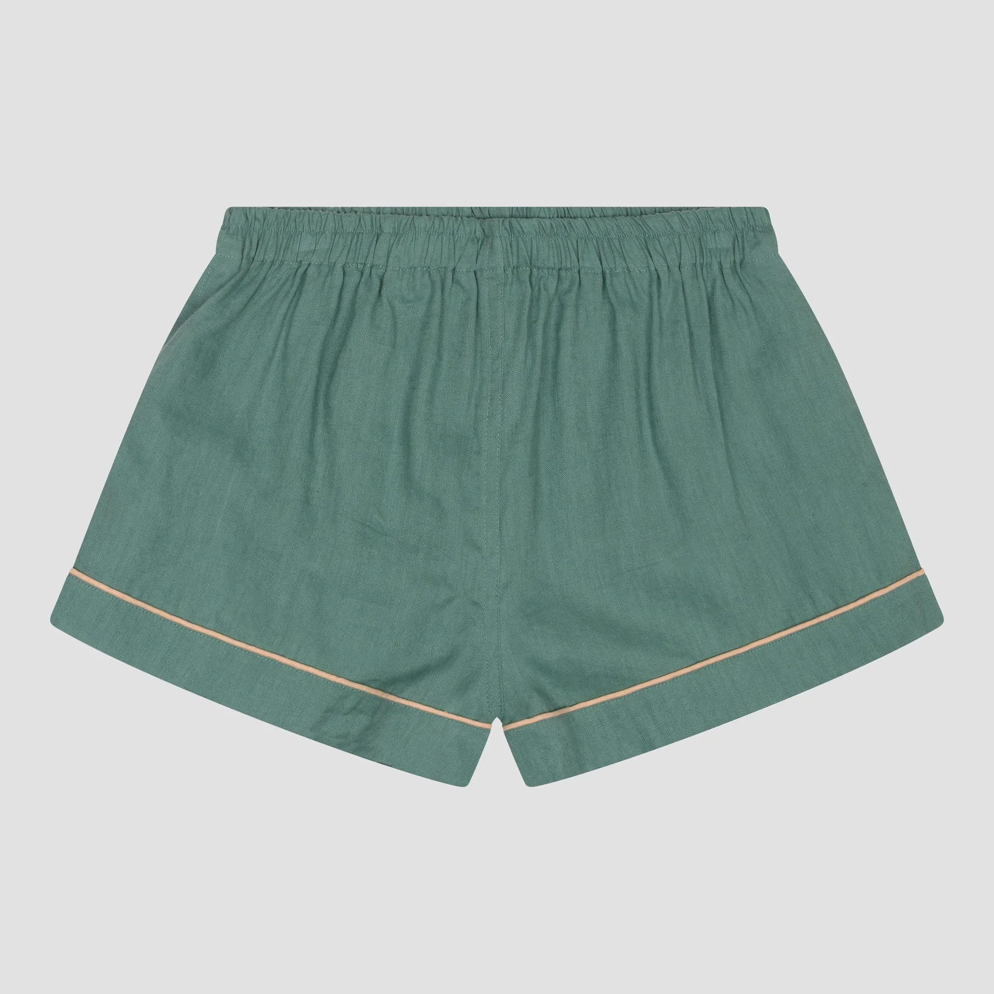 Tranquil Green Linen Pajama Shorts Piglet In Bed