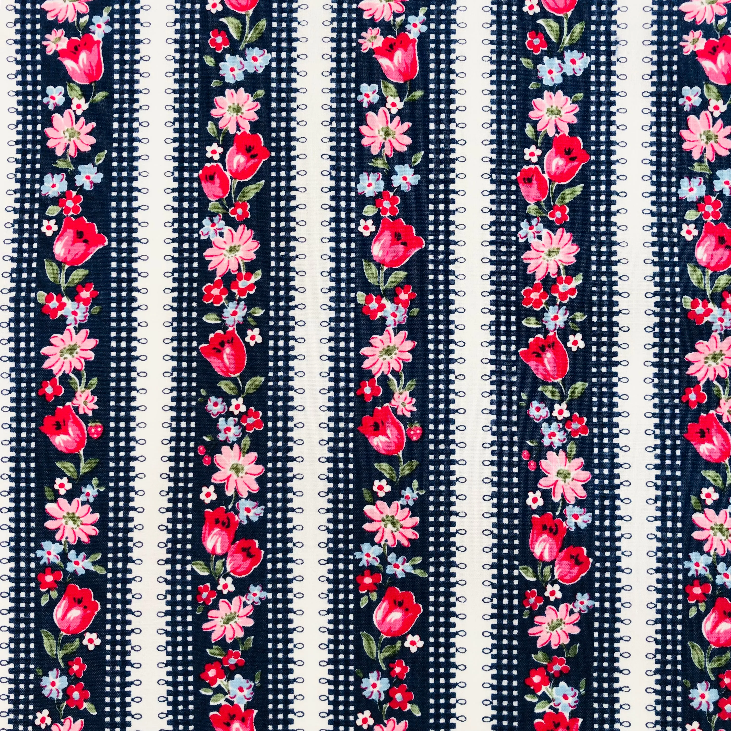 Tulip Stripe - Navy - Atsuko Matsuyama - 30's Collection - Yuwa’s