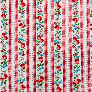 Tulip Stripe - White/Red - Atsuko Matsuyama - 30's Collection - Yuwa