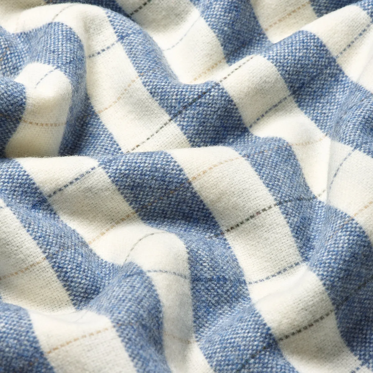Warm Blue Checked Stripe Wool Blanket Piglet In Bed