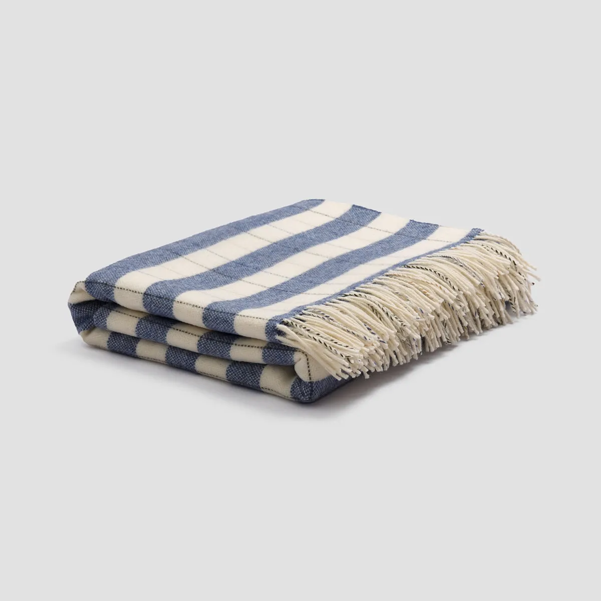 Warm Blue Checked Stripe Wool Blanket Piglet In Bed