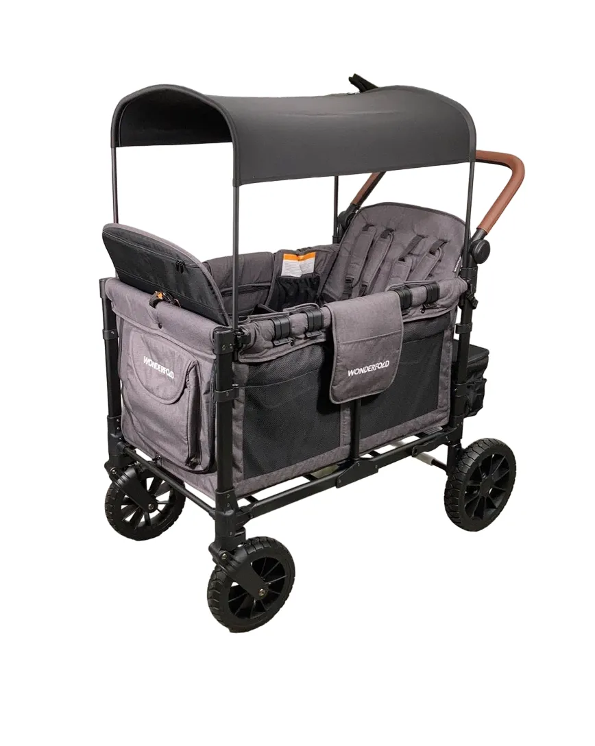 Wonderfold W4 Luxe Quad Stroller Wagon, Charcoal Grey with Black Frame, 2024